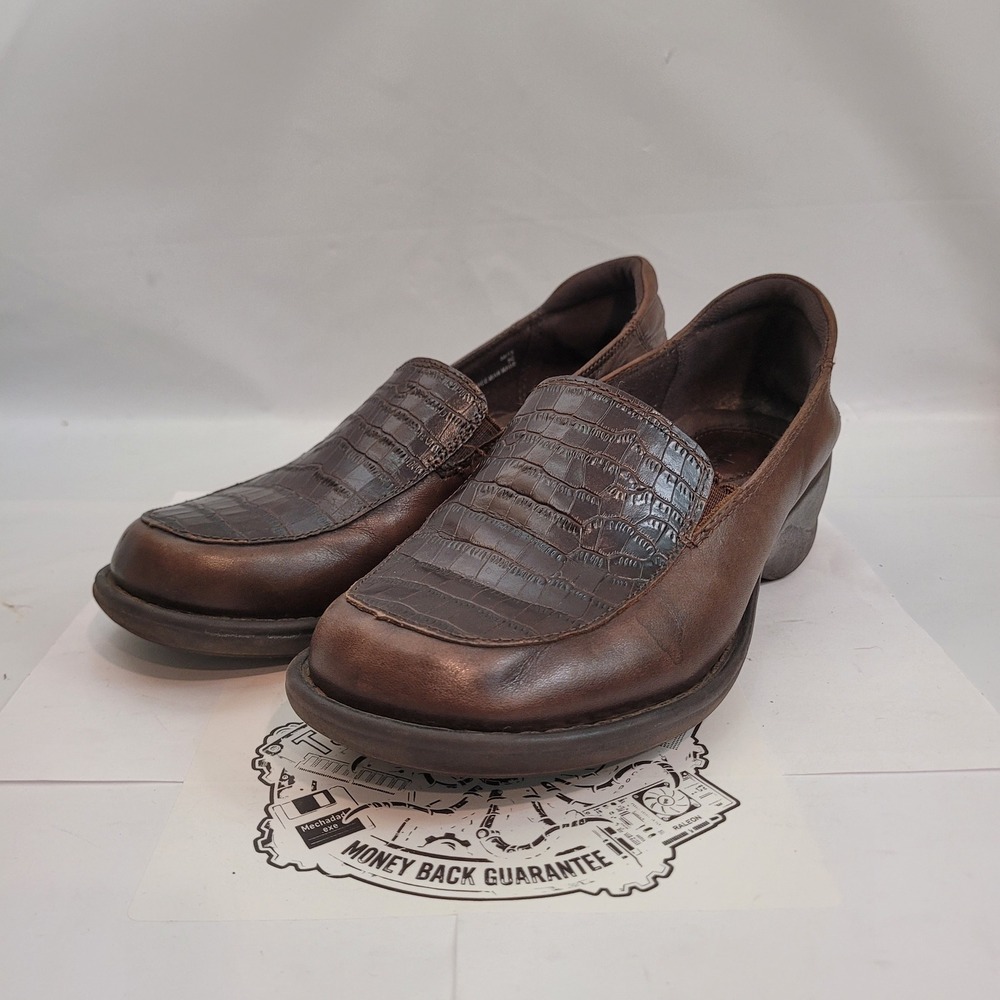 Clarks Artisan Loafers Womens 7M Brown Leather Croc Embossed Wedge 66497